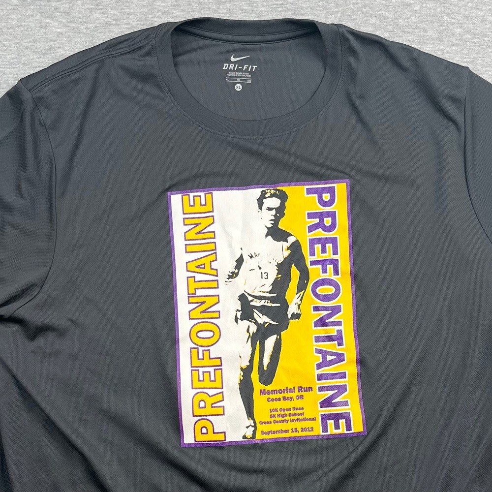 Vintage Nike Mens Dri-FIT Prefontaine Memorial Run 2012 Graphic T-Shirt Gray XL‎